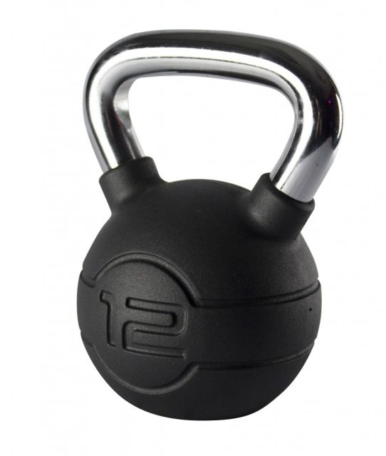 Jordan 12kg Black Rubber kettlebell with Chrome Handle