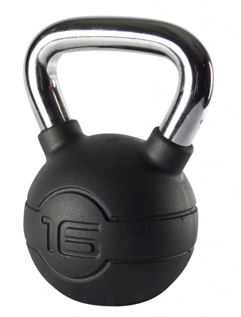Jordan 16kg Black Rubber kettlebell with Chrome Handle