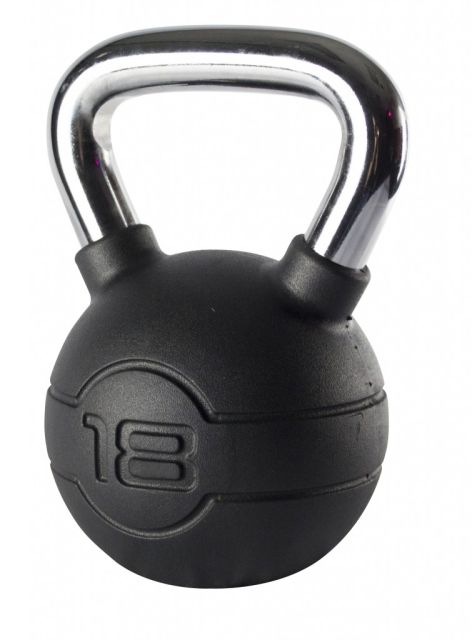 Jordan 18kg Black Rubber kettlebell with Chrome Handle