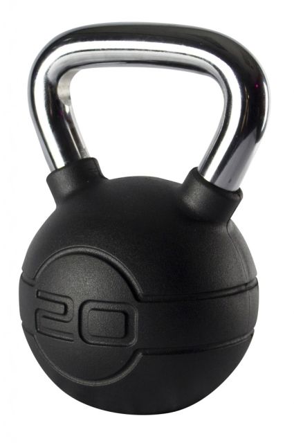 Jordan 20kg Black Rubber kettlebell with Chrome Handle