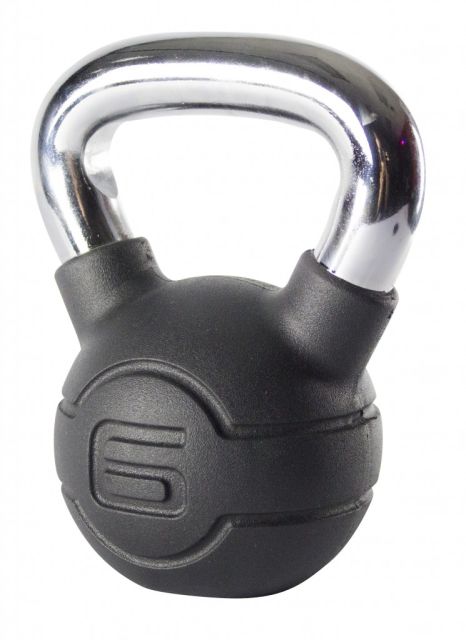 Jordan 6kg Black Rubber kettlebell with Chrome Handle