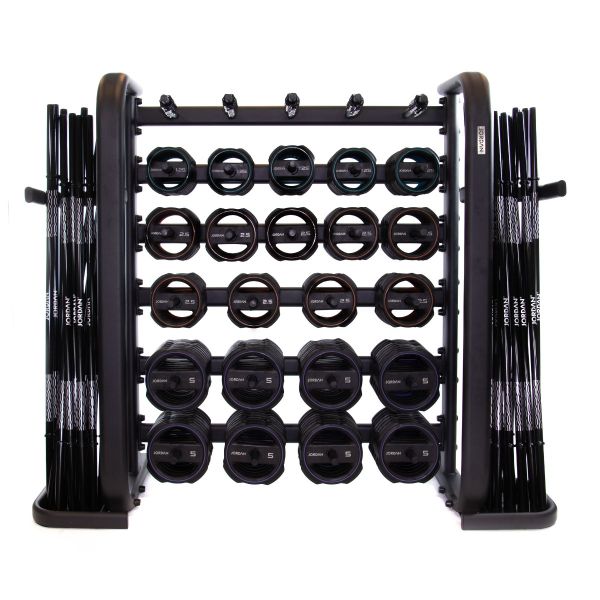 30 x Ignite Pump X Rubber Studio Barbell sets and grey rack