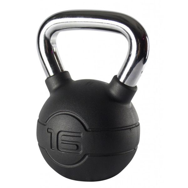 Jordan 16kg Black Rubber kettlebell with Chrome Handle