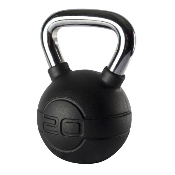 Jordan 20kg Black Rubber kettlebell with Chrome Handle
